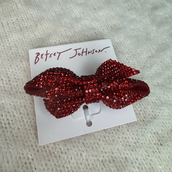Betsy Johnson Christmas Ribbon Bow Sparkly Red Crystals Stretch Hardware… - Picture 3 of 9